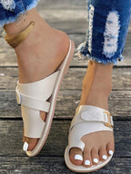 Casual Toe Ring Buckle Flat Sandals - Plush Fashion Hub