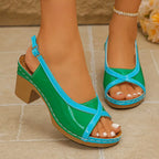 Open toe block heels sandals by Trendsi, stylish footwear with chunky heels and open toe design, perfect for casual or dressy occasions.
