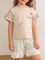 Children's Ruffled Round Neck Tee and Shorts - Plush Fashion Hub