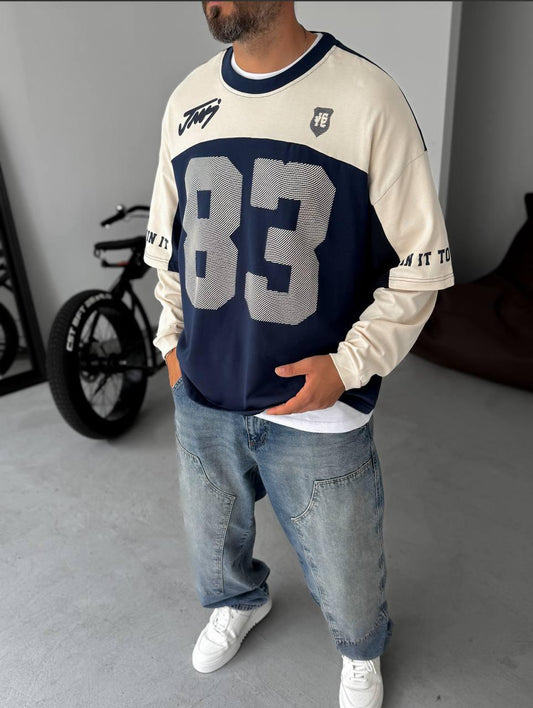 Unisex Two-Tone Collegiate Graphic Sweatshirt - Plush Fashion Hub