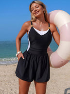 Color Block Adjustable Strap One - Piece Swimsuit for Women - Plush Fashion Hub