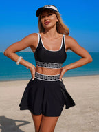 Contrast Trim Tank Top and Skort Swim Set - Stylish Two - Piece Swimwear - Plush Fashion Hub