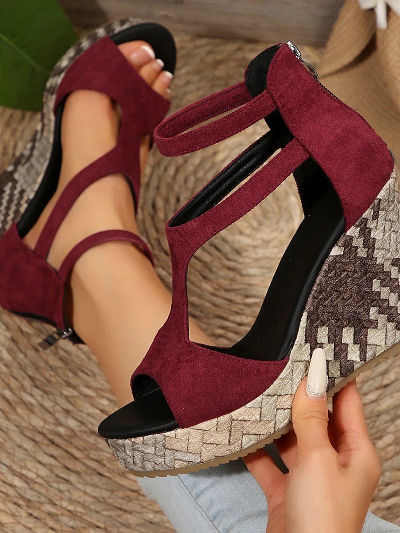 Cutout Wedge Platform Sandals - Plush Fashion Hub