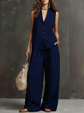 Women's Sleeveless Vest & Wide-Leg Pants Two-Piece Set – 10 Colors XS–3XL FitiqueFit