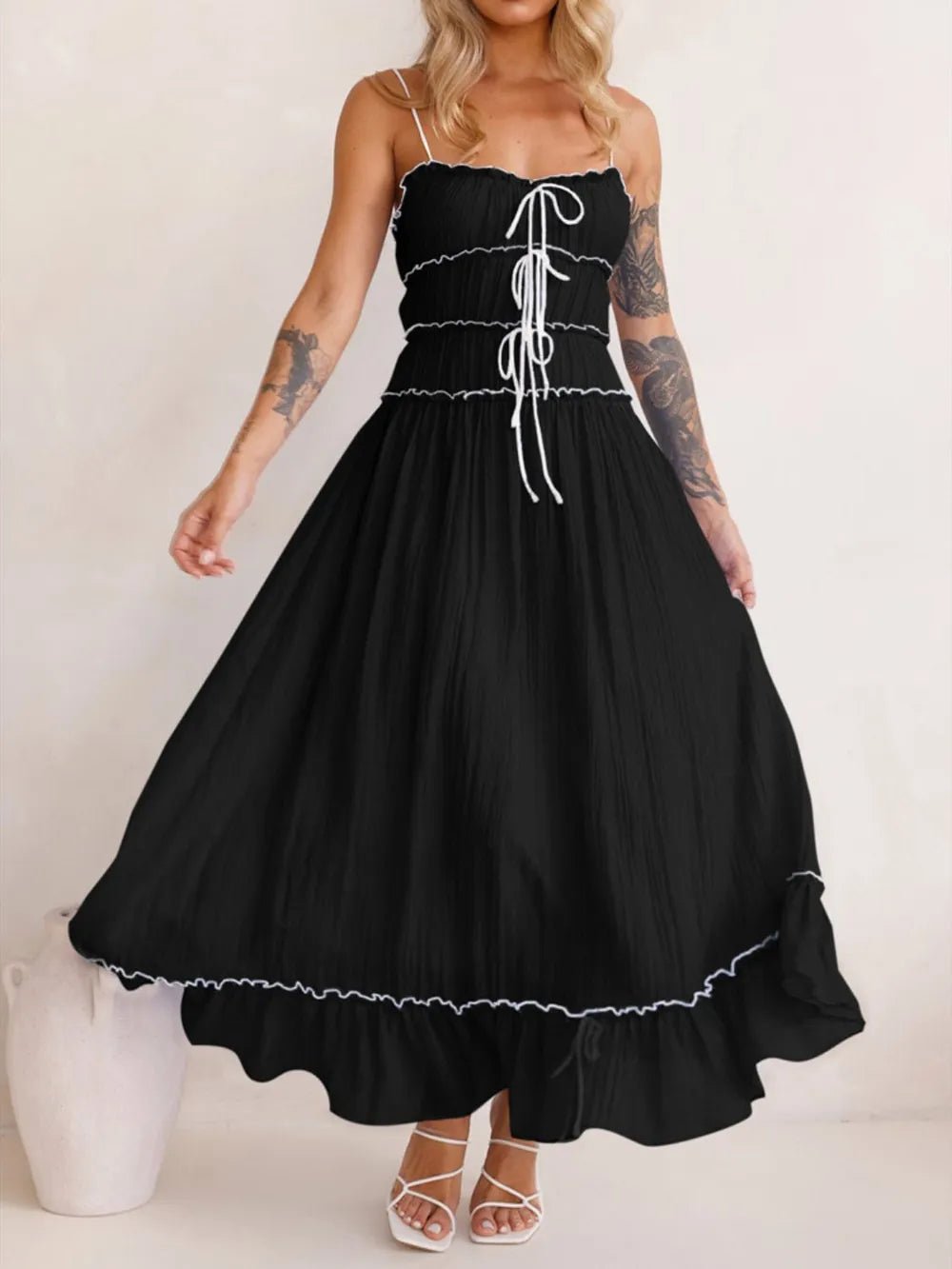 Devine Frill Ruffled Hem Midi Cami Dress - Plush Fashion Hub