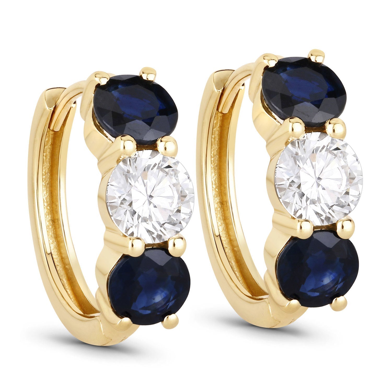 3.60 Carat Genuine Blue Sapphire and Lab Grown Diamond 14K Yellow Gold Earrings Bids.com