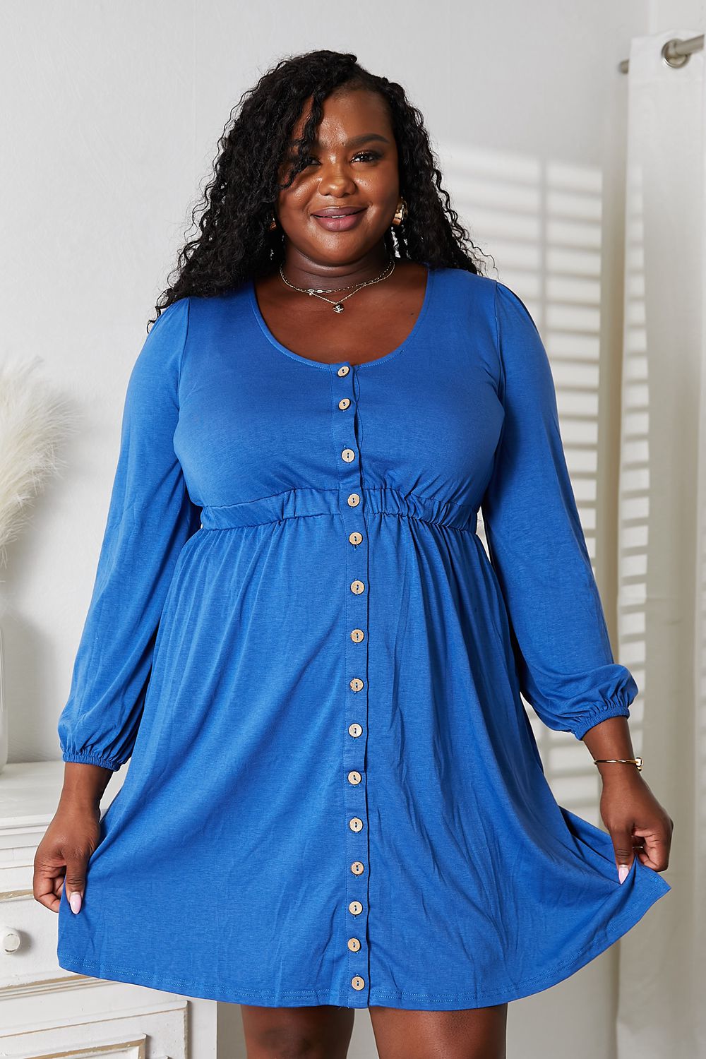 Double Take Scoop Neck Empire Waist Long Sleeve Magic Dress - Plush Fashion Hub