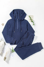 Women's half-zip drawstring hoodie and matching jogger lounge set, Trendsi 2-piece sweat suit, casual activewear ensemble