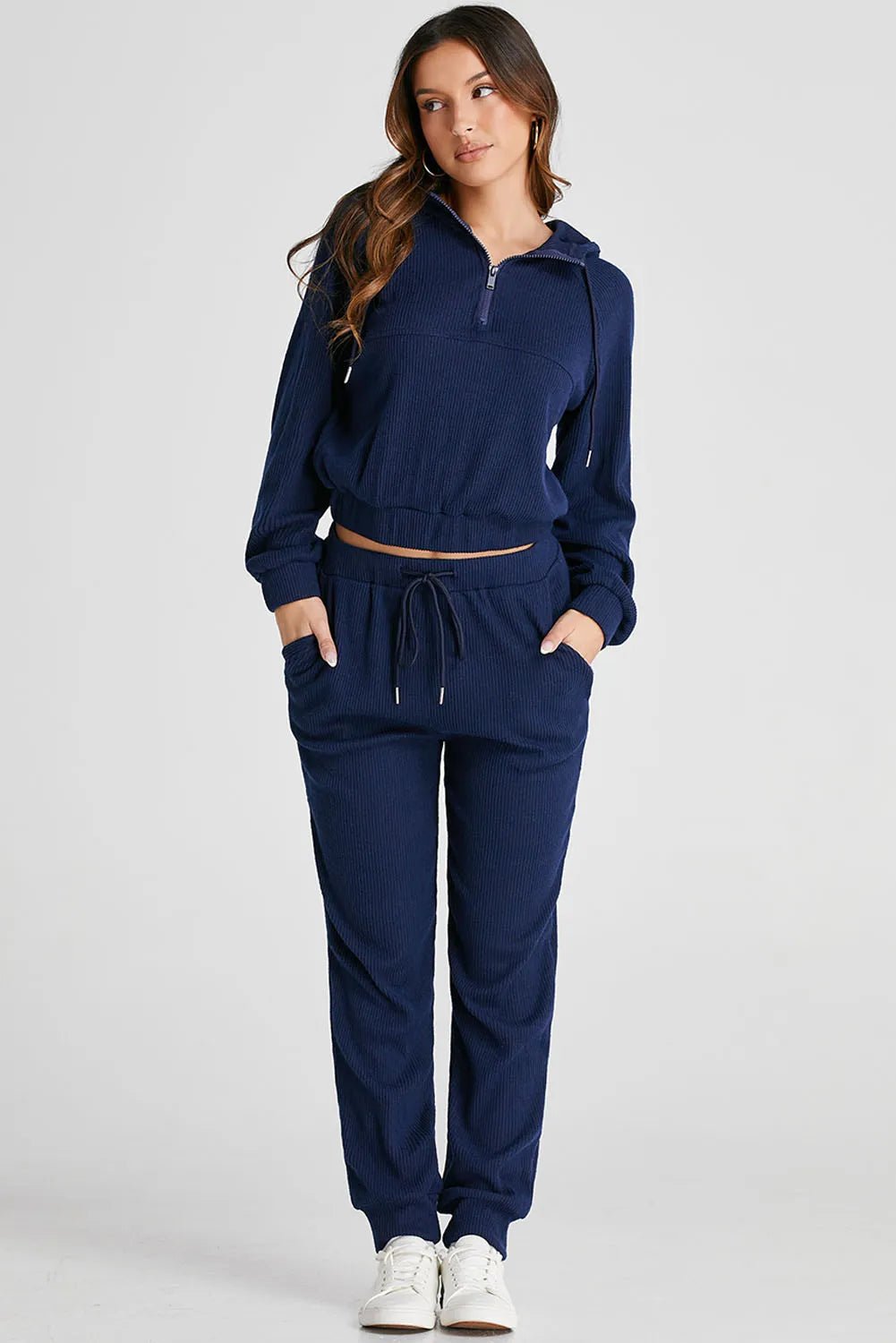 Drawstring Half Zip Hoodie and Joggers Active Set - Plush Fashion Hub