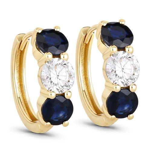 3.60 Carat Genuine Blue Sapphire and Lab Grown Diamond 14K Yellow Gold Earrings Bids.com