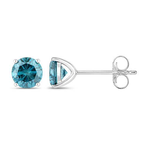 0.81 Carat Genuine Blue Diamond 14K White Gold Earrings