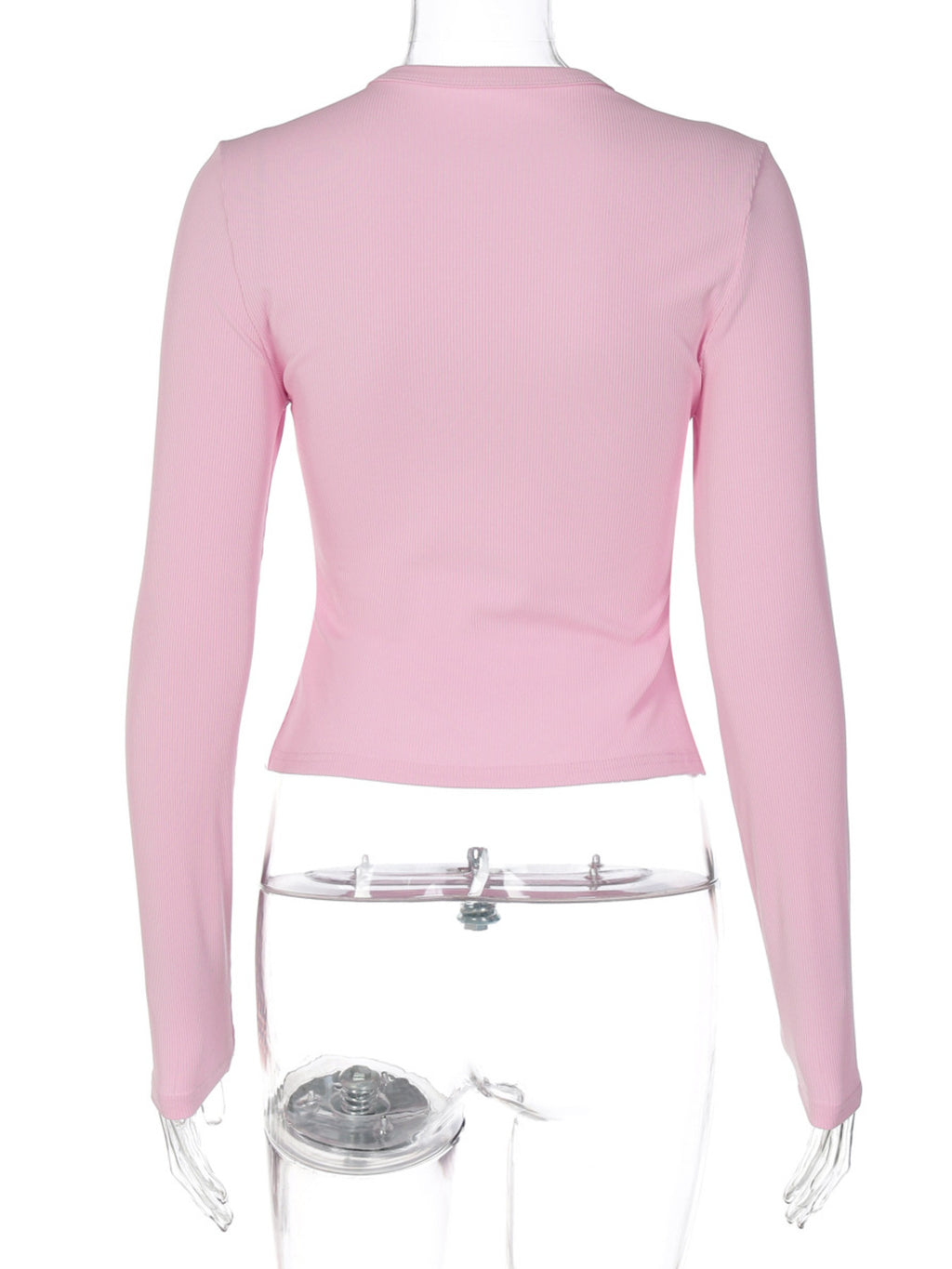 Women's ribbed knit button-front long sleeve T-shirt, trendy long-sleeve top by Trendsi with ribbed texture and classic design.