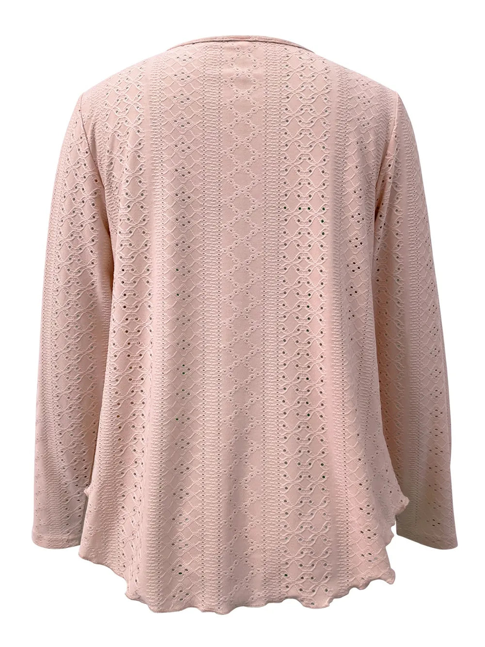 Elegant women's eyelet long sleeve blouse from Trendsi, featuring a versatile stretchy fabric and stylish office-appropriate design.