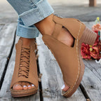 Women's chic faux leather buckle block heel sandals with mid-height heels, stylish and comfortable for casual or dressy occasions.