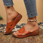 Open toe wedge sandals by Plush Fashion Hub featuring a stylish design and comfortable platform sole.