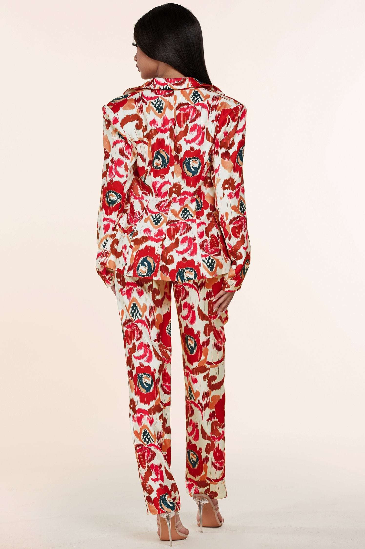 Fasheabe 3pc Flower Print Bandeau Top Pants Set Fasheabe