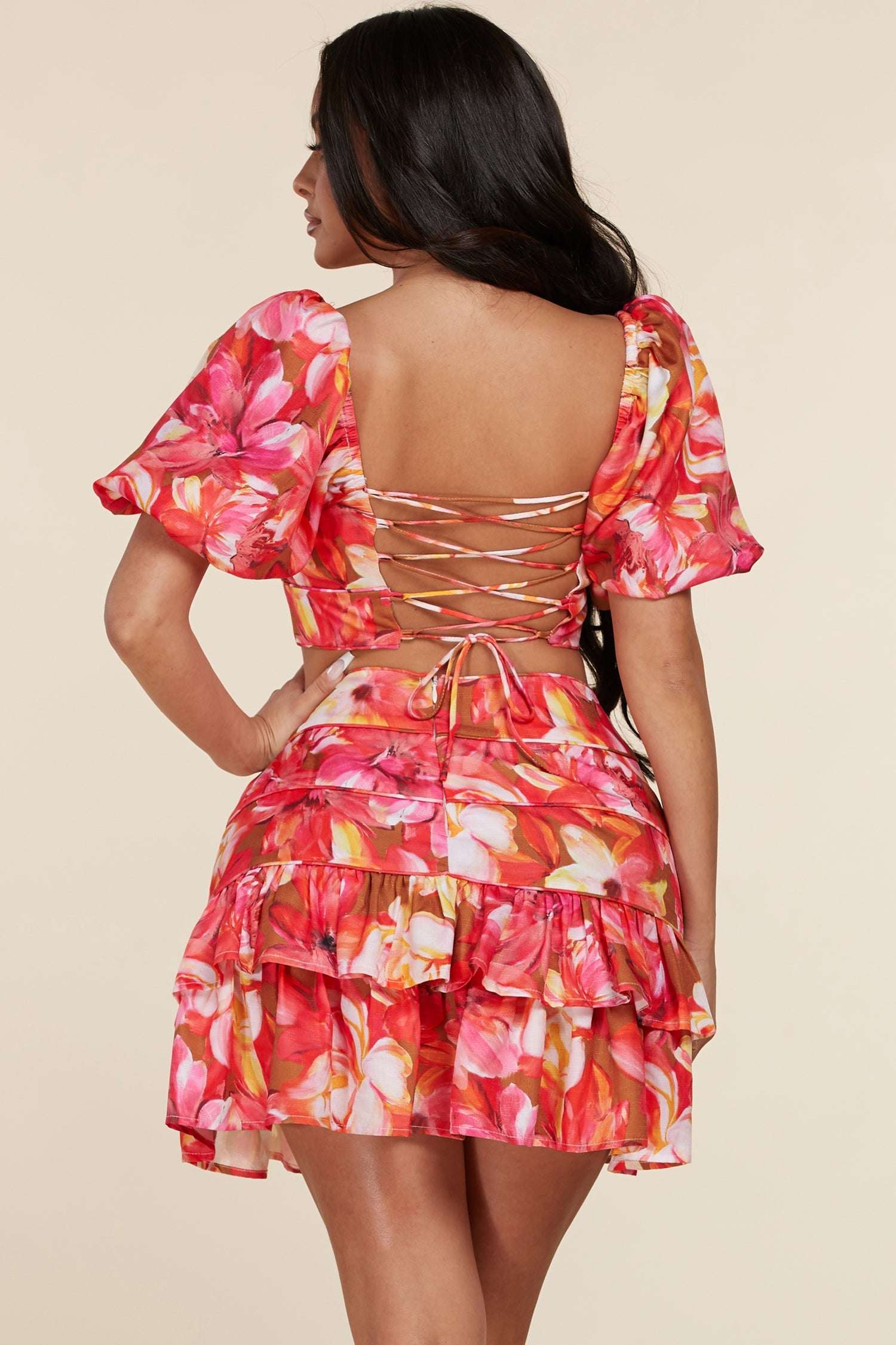 Fasheabe Charming Short Puff Sleeves 2pc Skirt Set Fasheabe