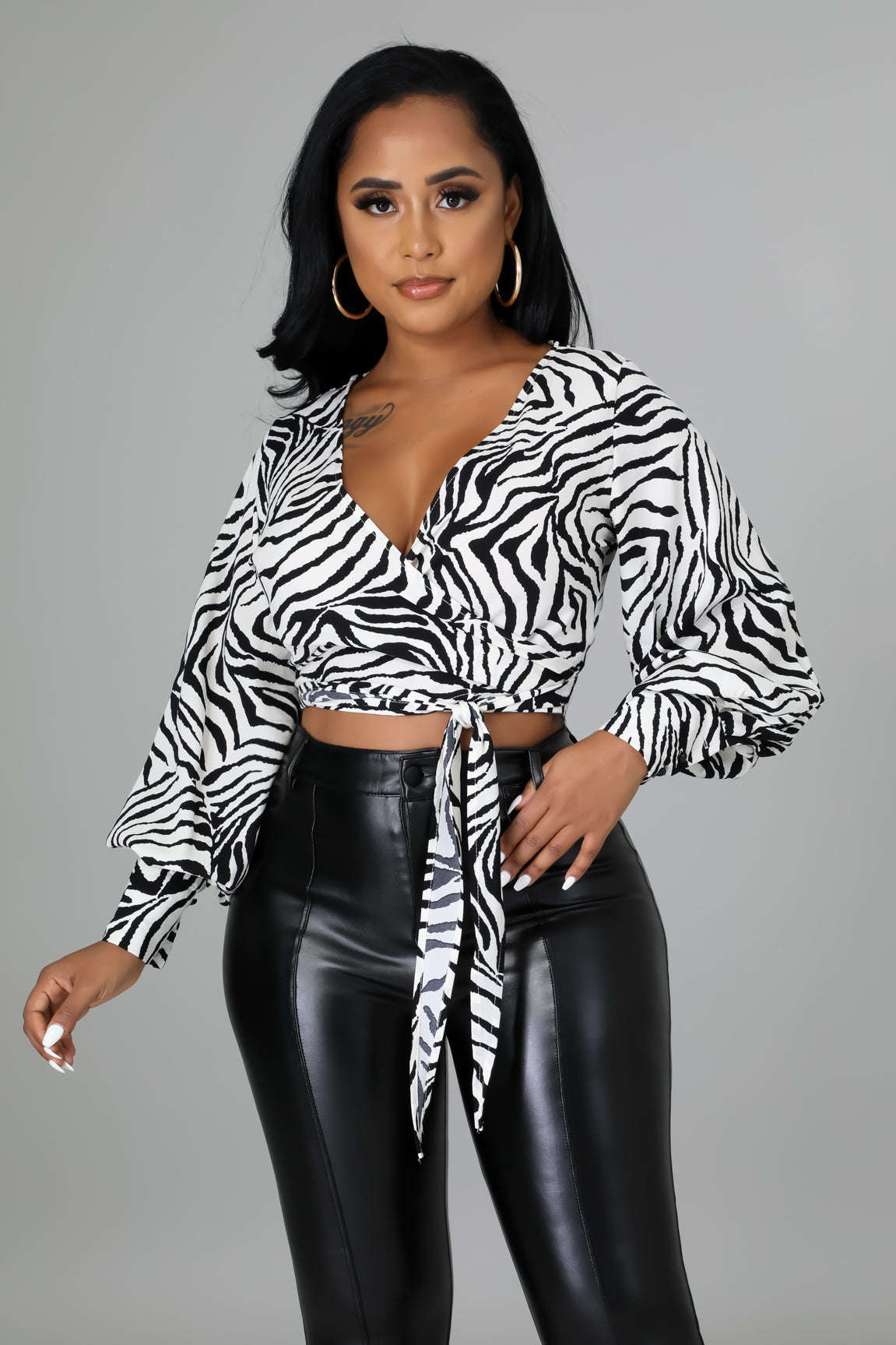 Fasheabe Long Sleeve Zebra Print Crop Top Fasheabe