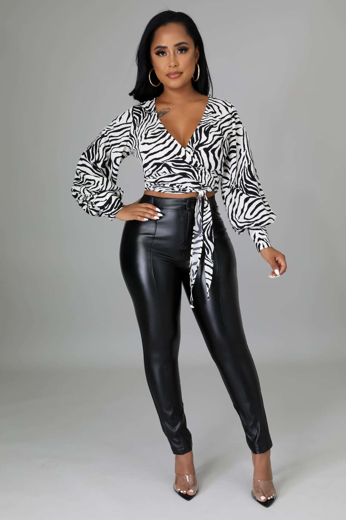 Fasheabe Long Sleeve Zebra Print Crop Top Fasheabe