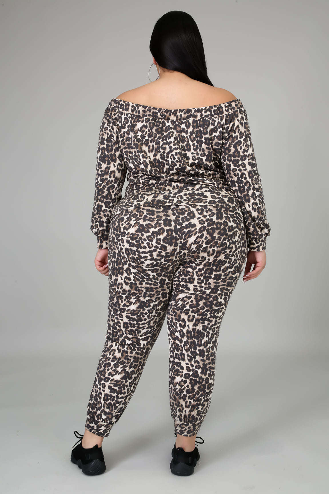 Fasheabe Off The Shoulder Cheetah Print Jogger Set Fasheabe