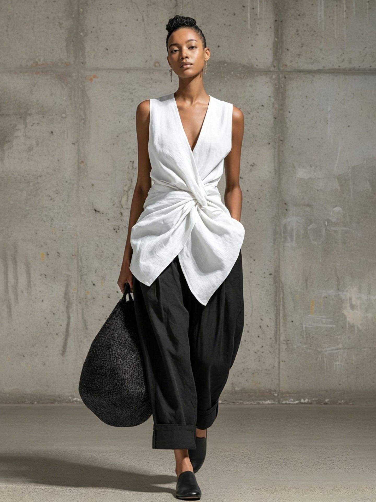 Women's Tie-Front V-Neck Sleeveless Top & Wide-Leg Pants Set FitiqueFit