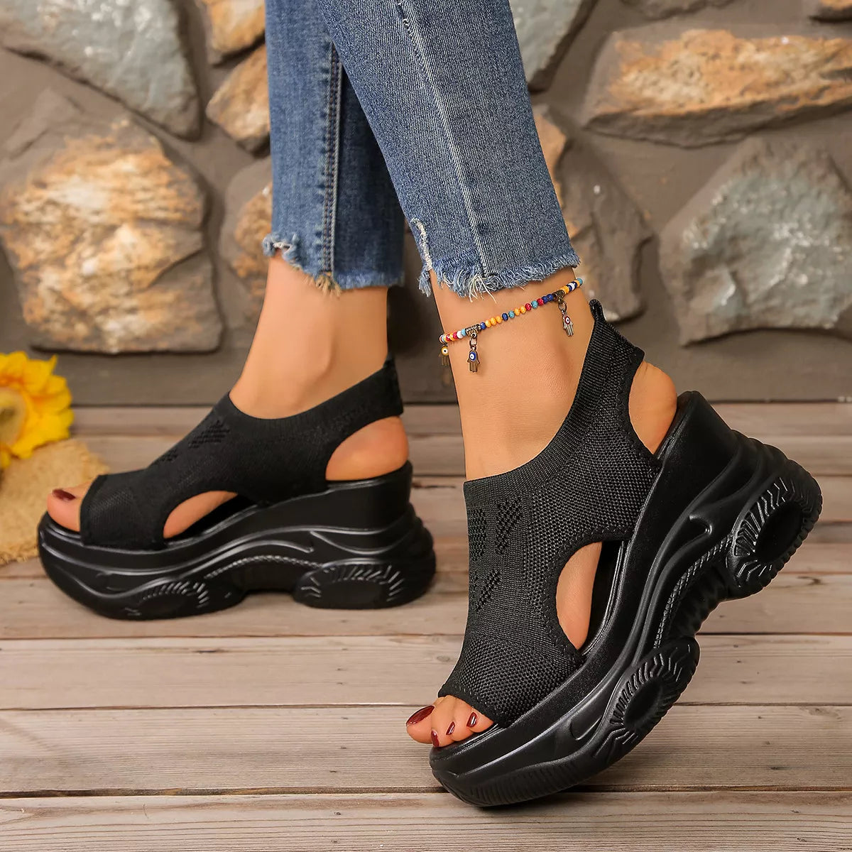 Open toe platform sandals by Plush Fashion Hub featuring chunky heels and stylish design, perfect for summer wear.