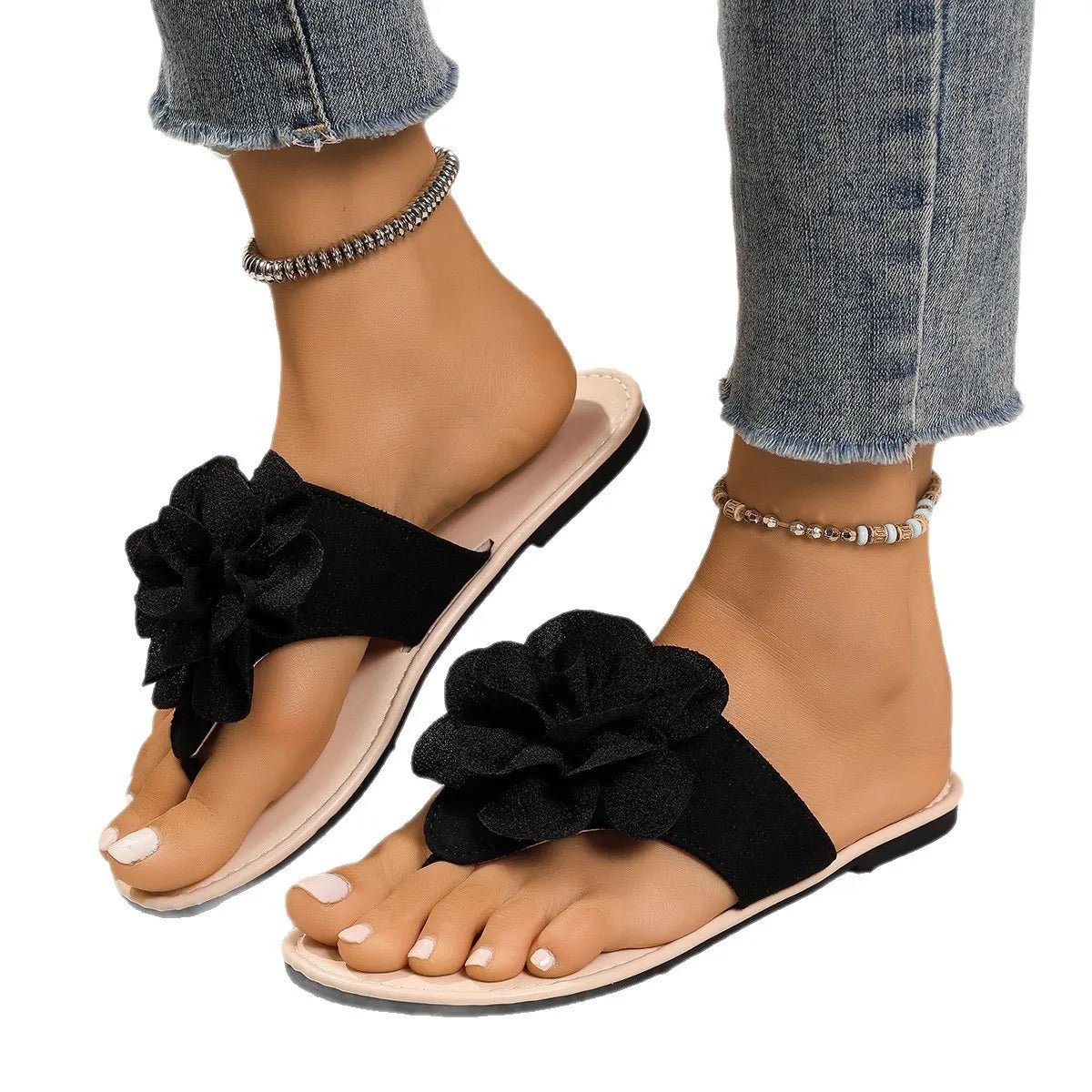 Flower Toe Post Flats Sandals - Plush Fashion Hub