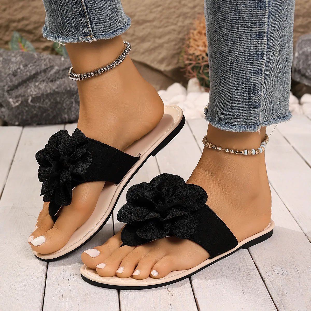 Flower Toe Post Flats Sandals - Plush Fashion Hub