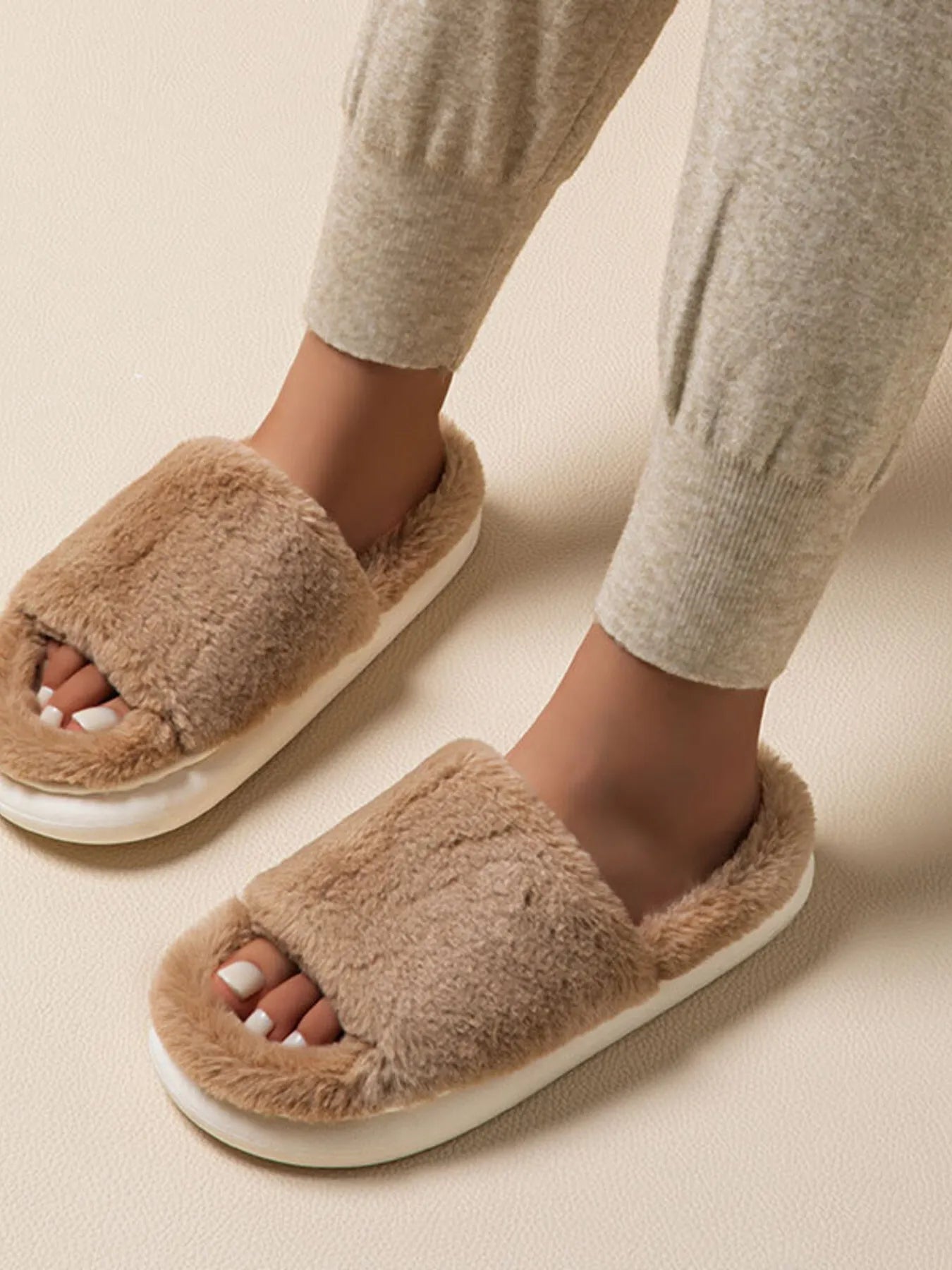 Fluffy Open Toe Comfort Slippers - Plush Fashion Hub