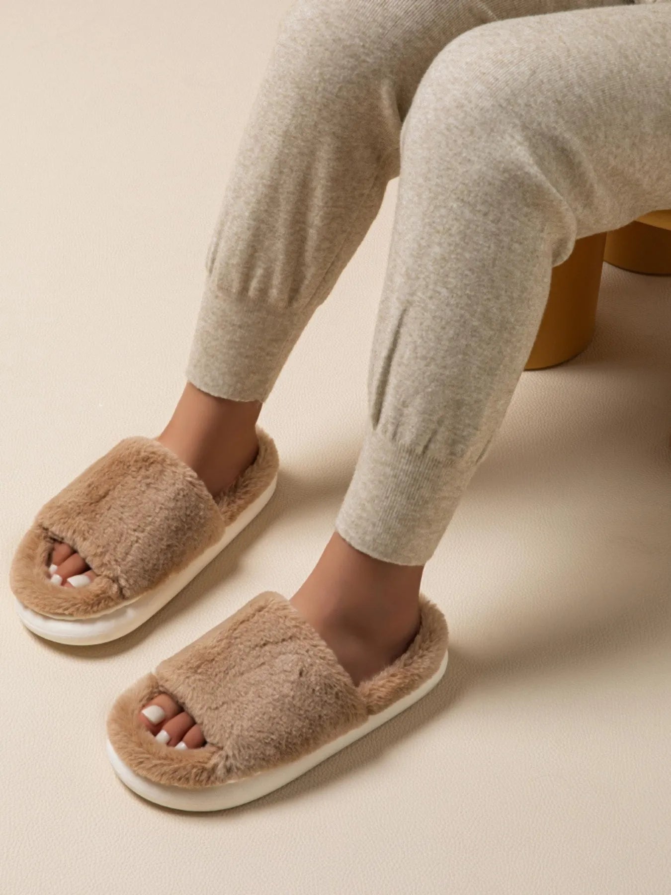Fluffy Open Toe Comfort Slippers - Plush Fashion Hub