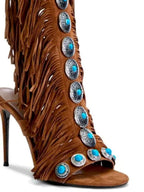 Fringe Lace Up High Heel Sandal - Plush Fashion Hub