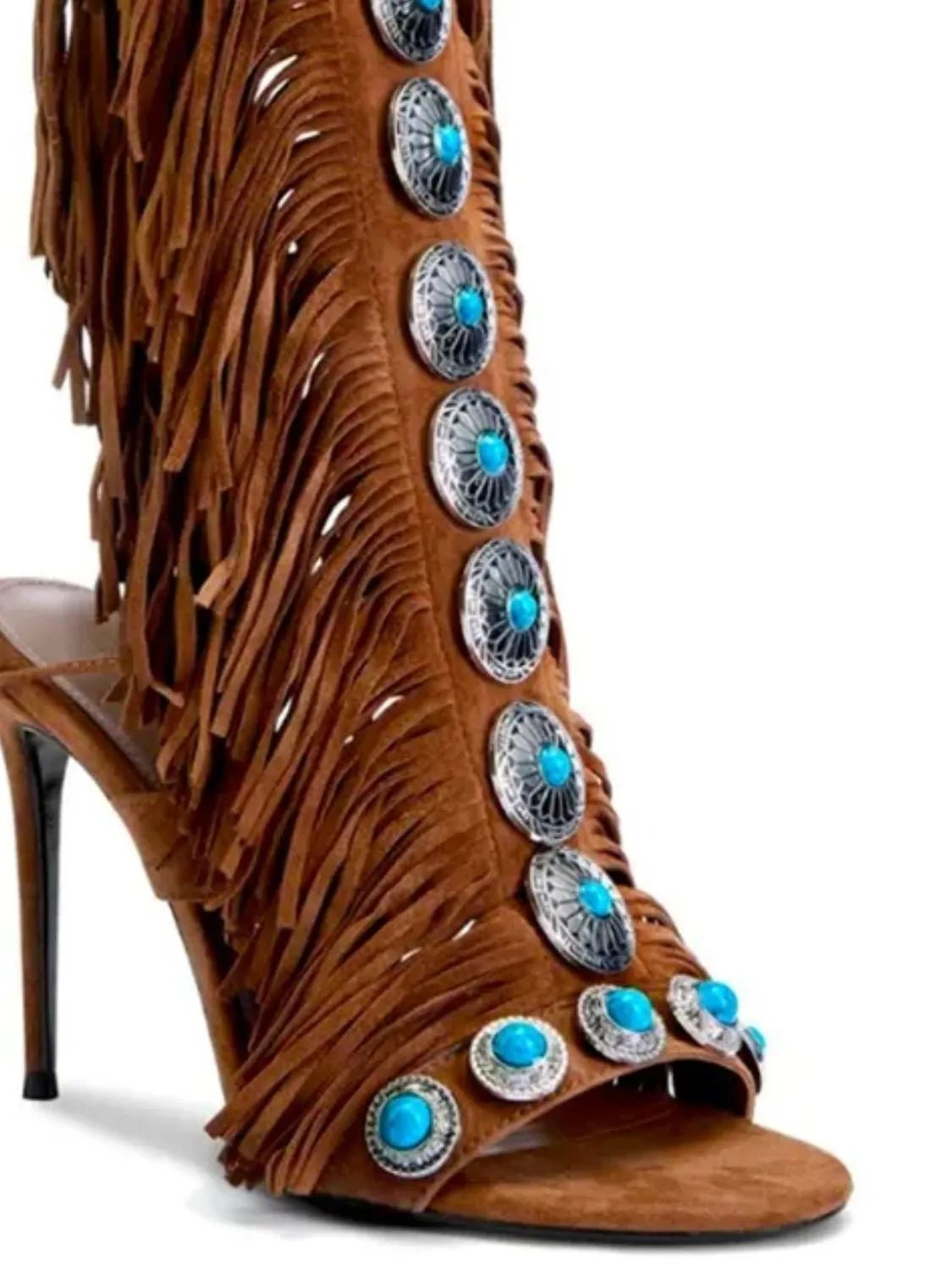 Fringe Lace Up High Heel Sandal - Plush Fashion Hub