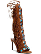 Fringe Lace Up High Heel Sandal - Plush Fashion Hub