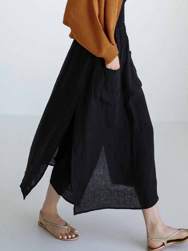 100% Linen Cotton Wide-Leg Skirt Pants Plush Fashion Hub