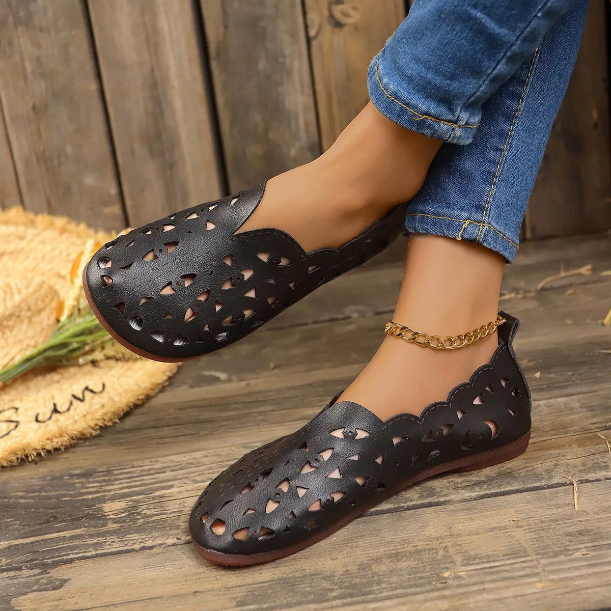 Hollow Out Breathable Casual Flat Slip - Ons - Plush Fashion Hub