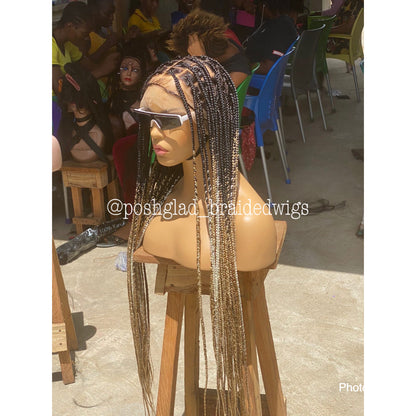 Shade Knotless Wig "Ombre Color" Medium Brown Full Lace Poshglad Braided Wigs