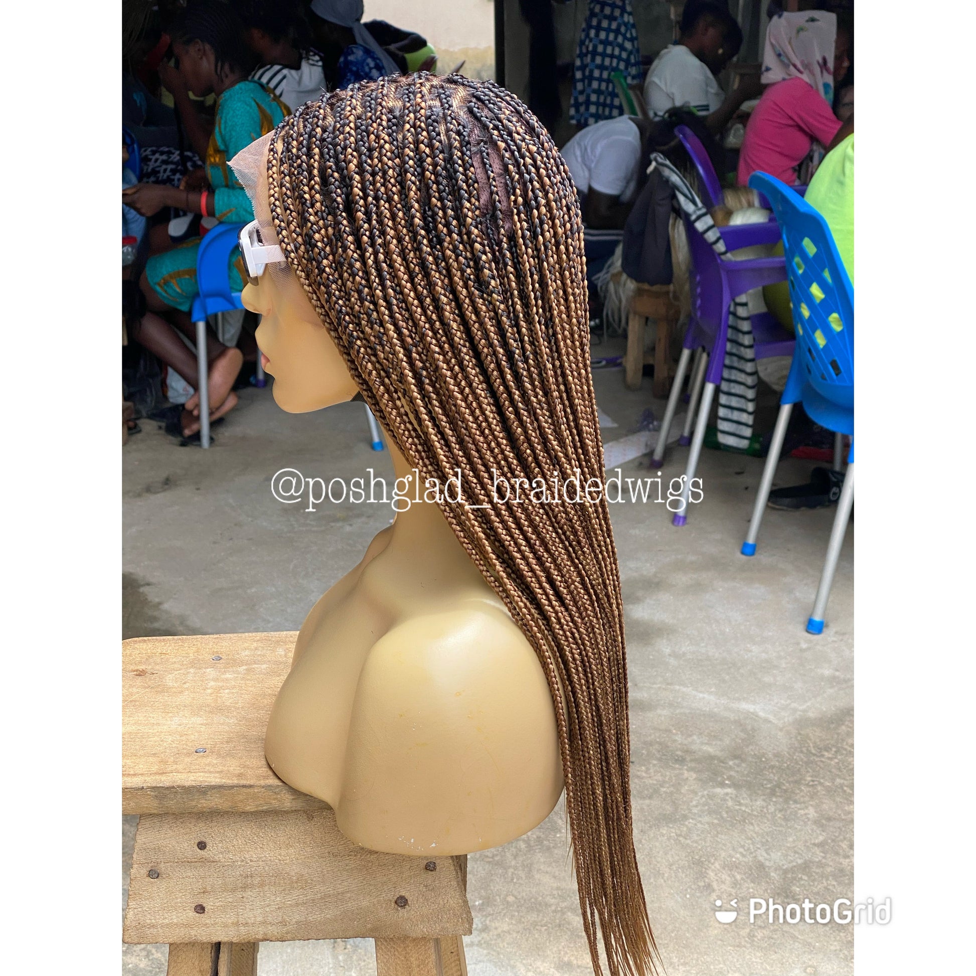 Shade Knotless Braid Wig, Full Lace, Color mix, Waist Length, Glueless Poshglad Braided Wigs