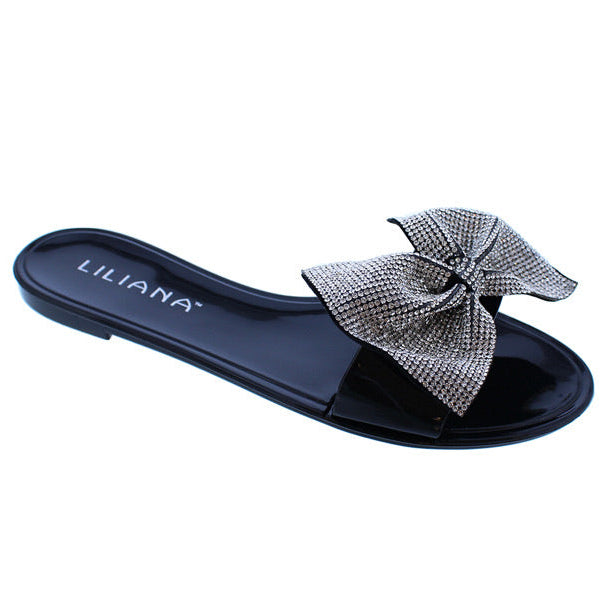 Bling Bow Sandal -Black {Order 1/2 Size Larger}