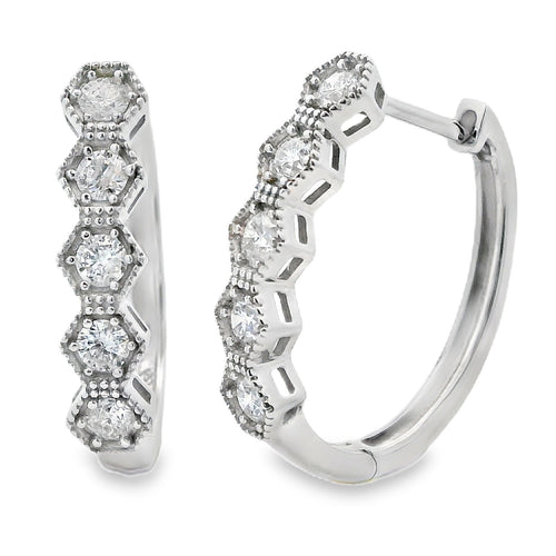 Genuine .50ct Diamond Hoop Earrings 14KT White Gold