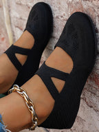 Knit Mary Jane Slip - On Loafers with Strap - Plush Fashion Hub