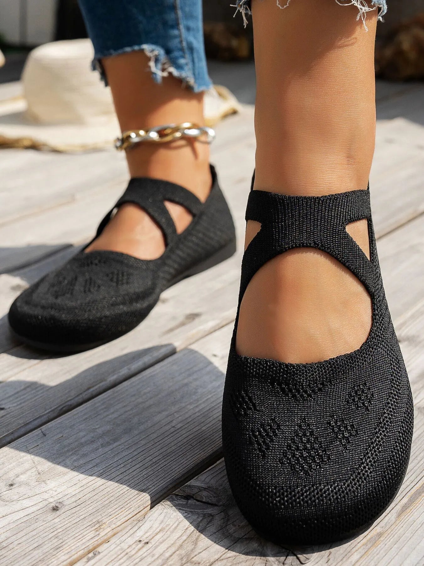 Knit Mary Jane Slip - On Loafers with Strap - Plush Fashion Hub