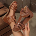 Women's open toe flat sandals with lace detail, comfortable summer footwear by Trendsi.