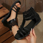 Women's open toe flat sandals with lace detail, comfortable summer footwear from Trendsi, featuring elegant design and breathable style.