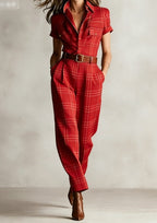 Notched Lapel Wide - leg Jumpsuit - Plush Fashion Hub