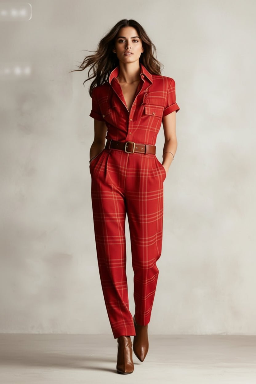 Notched Lapel Wide - leg Jumpsuit - Plush Fashion Hub