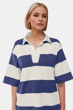Women's Pima cotton color block Johnny collar half sleeve top, casual women's apparel by Trendsi, featuring a stylish collar and soft fabric.