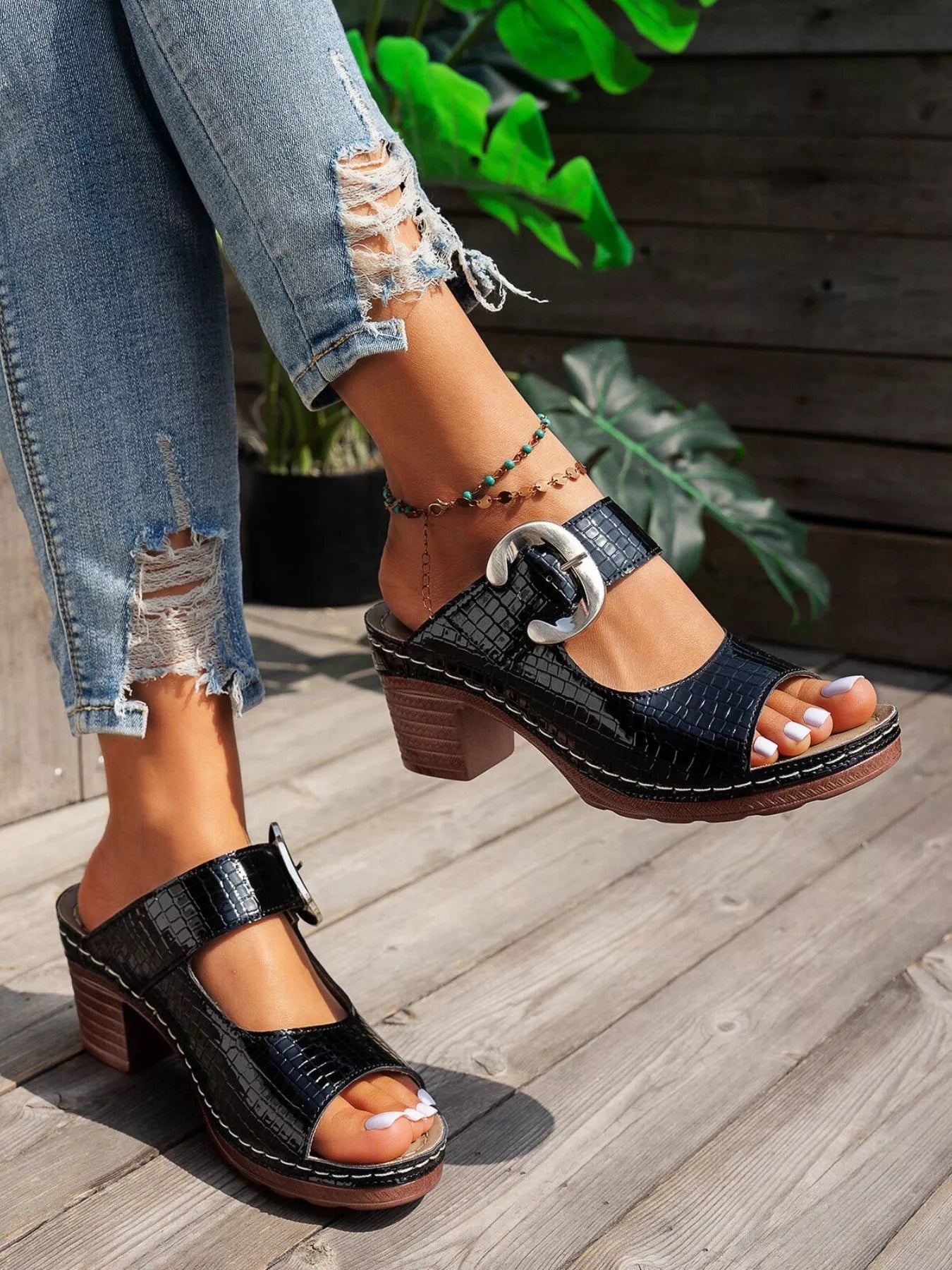 Open Toe Block Heels Sandals - Plush Fashion Hub