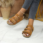 Women's open-toe buckle platform sandals by Trendsi featuring a comfortable design and chic summer flat style