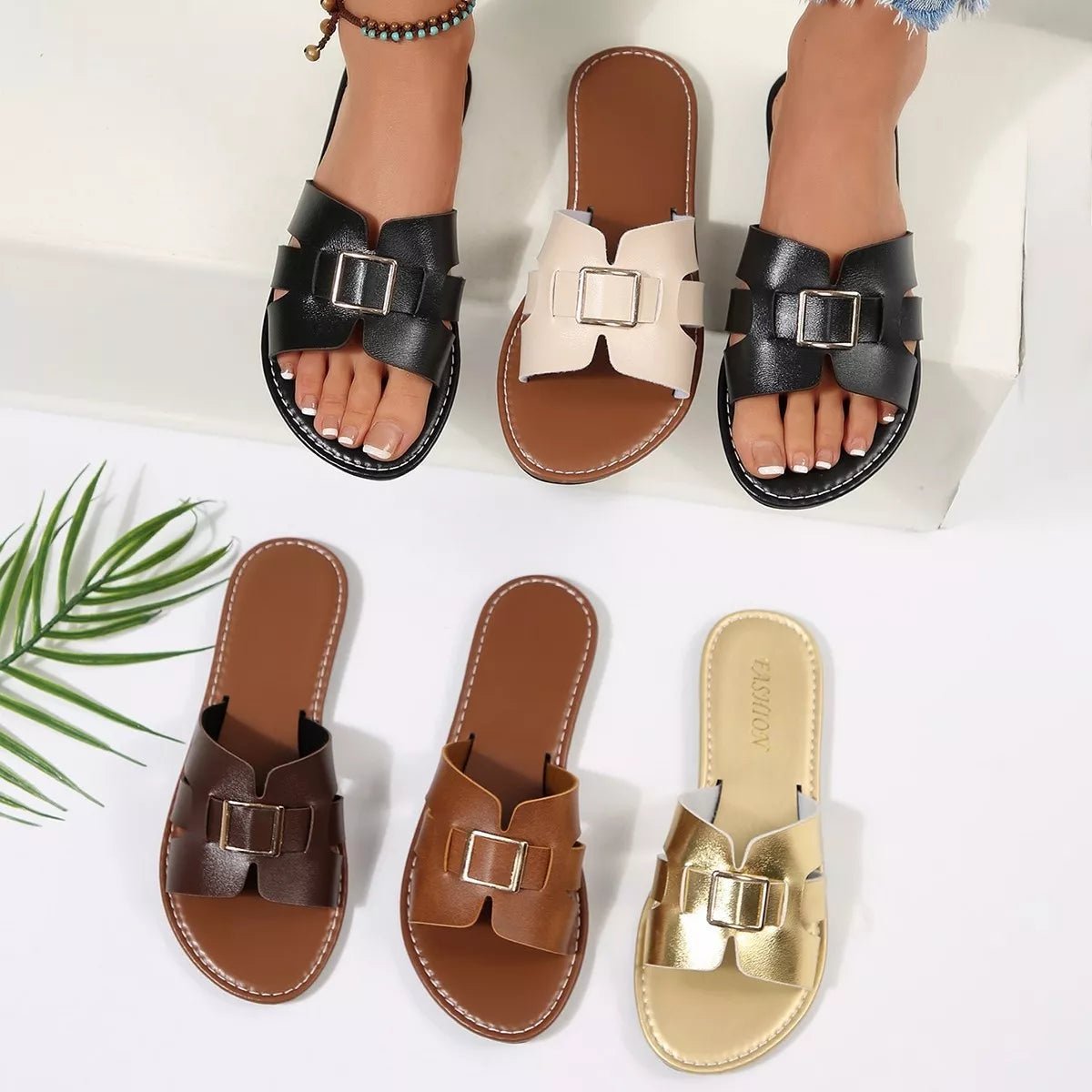 Open Toe Flats Sandals - Plush Fashion Hub