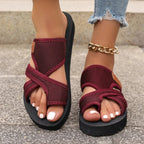 Women's open-toe platform flat sandals by Trendsi, stylish summer footwear with a chic design and comfortable flat sole.